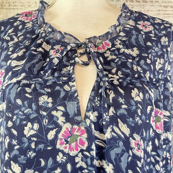 Vineyard Vines Dress size Medium Navy Blue Pink Floral Sheer Church Wedding Knee - Picture 5 of 12